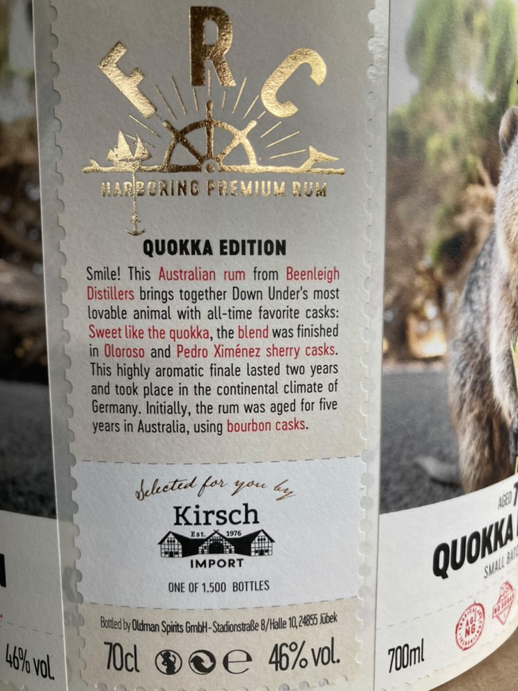 Flensburg Rum Company Quokka Edition Etikett